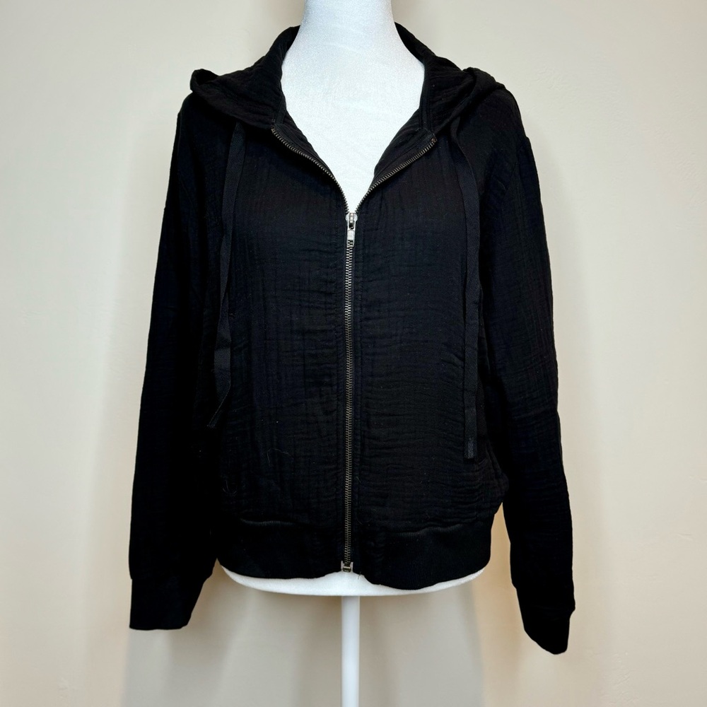 Hooded Zip Front Jacket / Black / XS